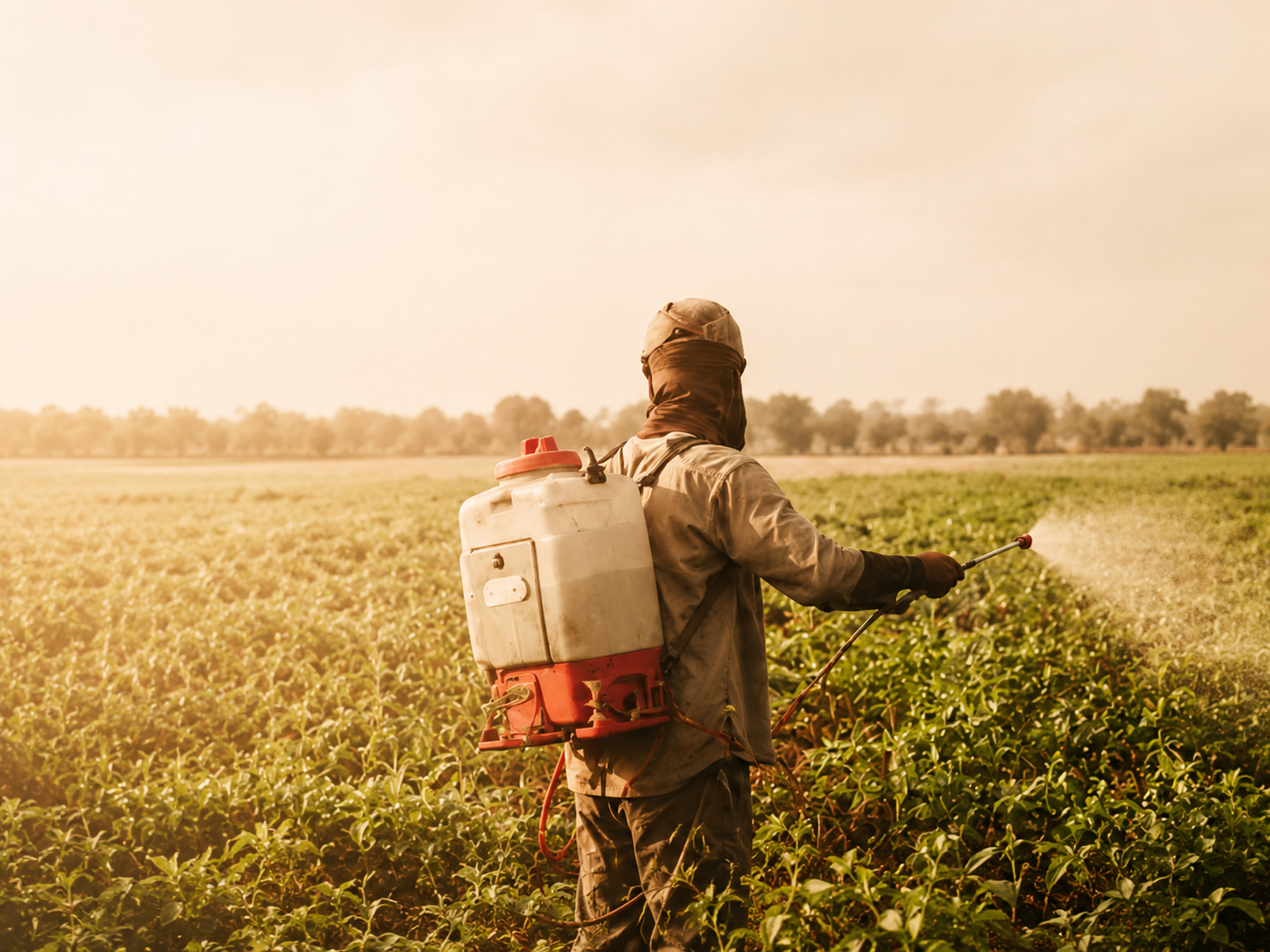 Manual knapsack crop spraying method